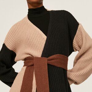 Brown Color Block Cardigan